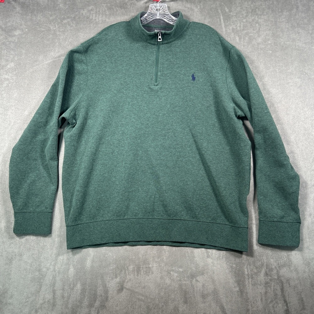 Polo Ralph Lauren Sweater Mens XL Green Luxury Jersey Pullover Quarter Zip